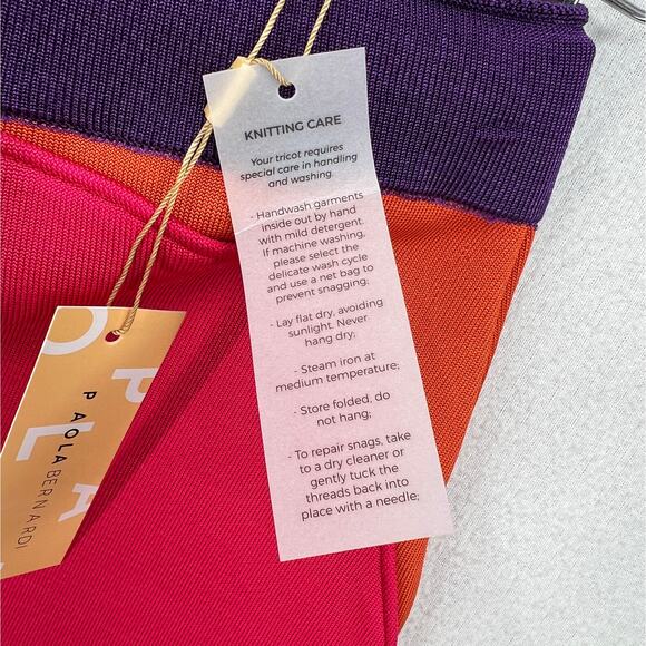 PAOLA BERNARDI Renata Mini Skirt Womens Pink Purple Colorblock Stretch Knit NEW - Picture 8 of 16